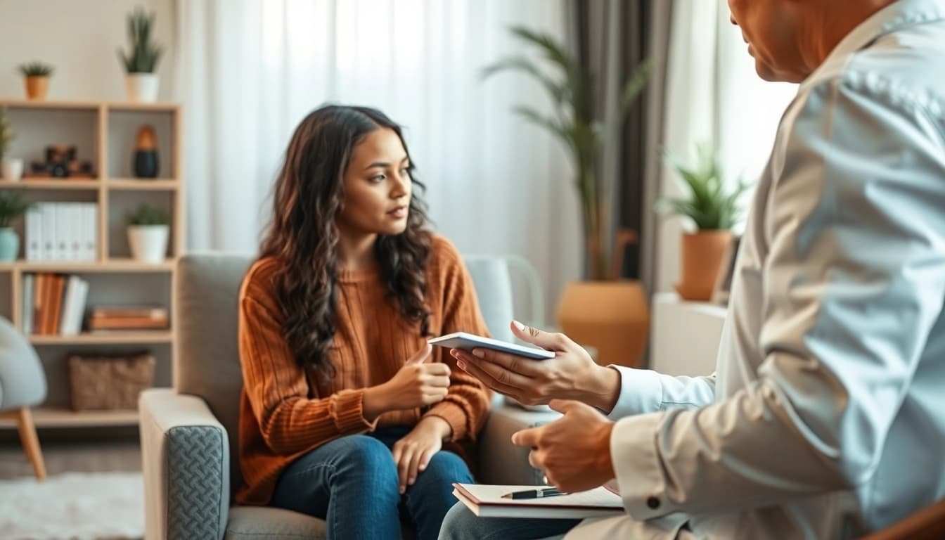 Understand depression symptoms in a supportive therapy session.