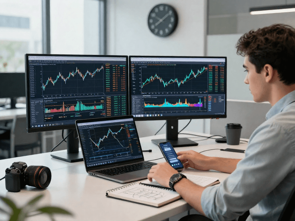 Real-time forex API analysis setup featuring US corn futures API data displayed on monitors in a professional trading environment.