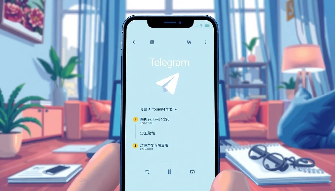 Engaging illustration of Telegram中文 interface on a smartphone in a modern setting, showcasing user-friendly features.