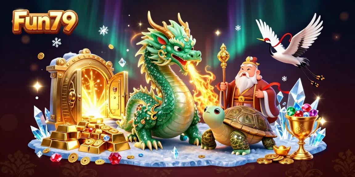 Engage with Fun79's treasures through a 3D illustration of luck and winning potential.