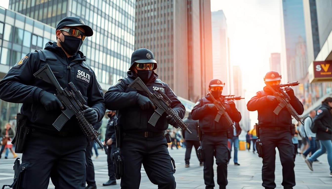 Security Services team demonstrating professionalism in an urban setting.