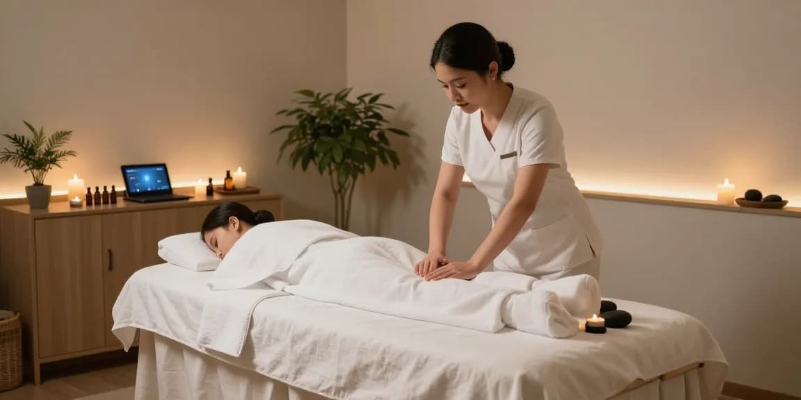 강남마사지 스웨디시를 준비하는 현대적인 마사지 치료실의 편안한 풍경.