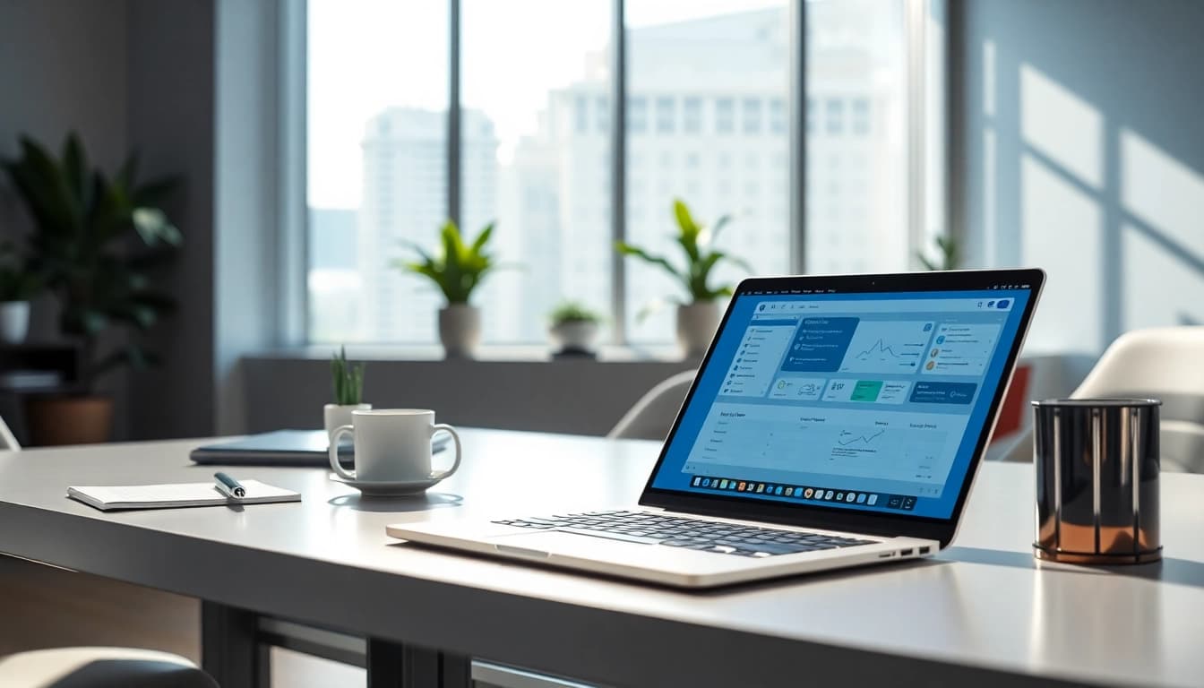 WPS办公 interface displayed on a modern laptop in a sleek office setting, highlighting AI tools.