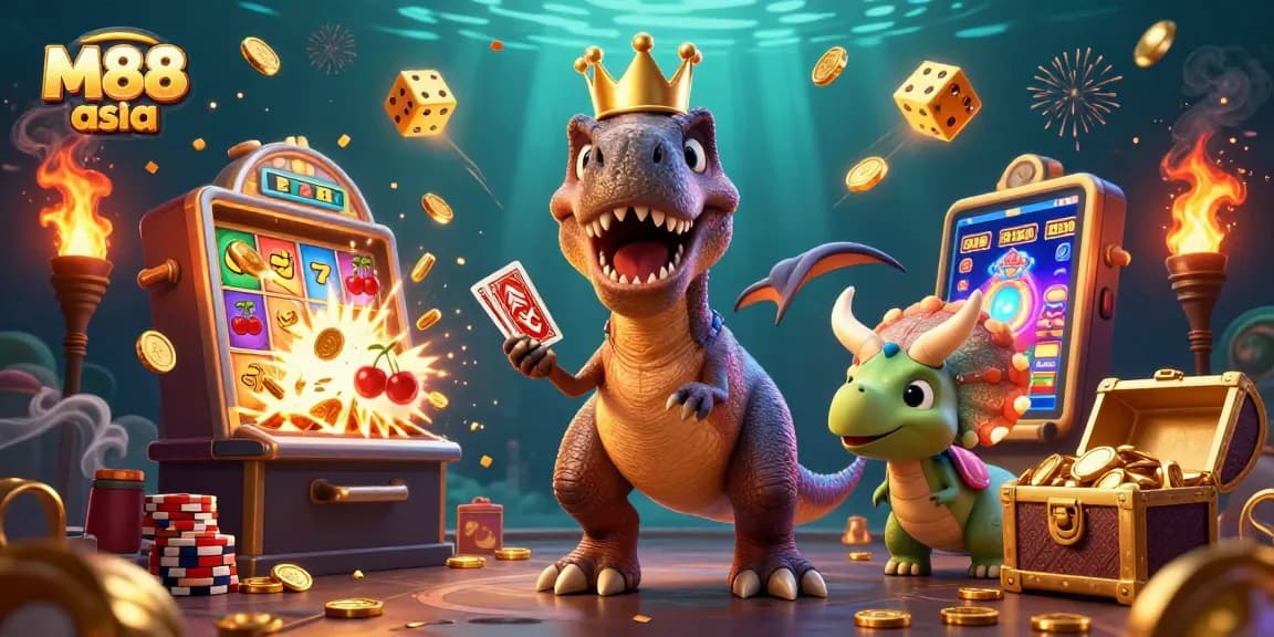 Engage in the thrilling world of M88 asia with a vibrant 3D illustration showcasing casino fun