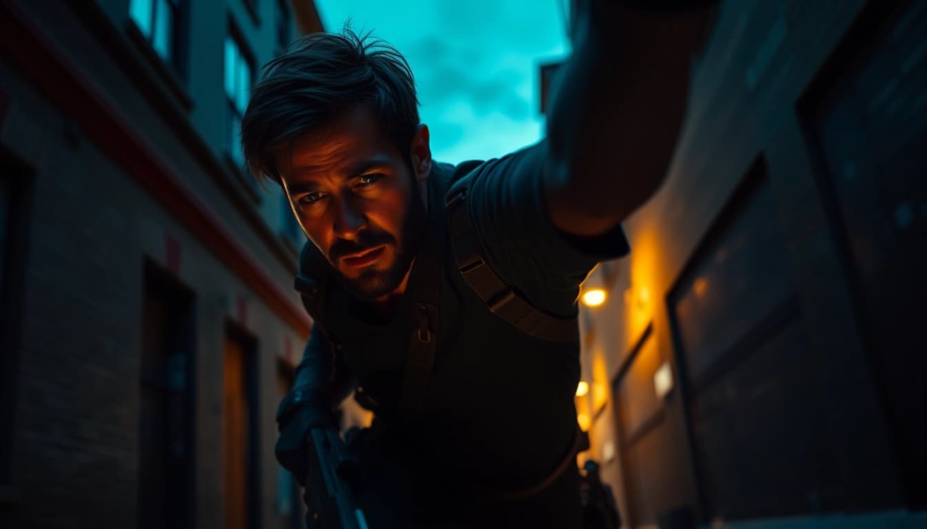 Protagonist in an urban alley, evoking themes similar to Jack Reacher series
