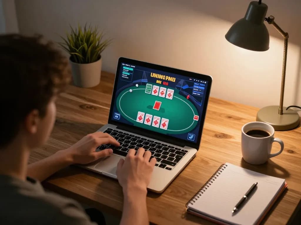 Engaging online gaming session on mm88pc with a poker interface and cozy home atmosphere.