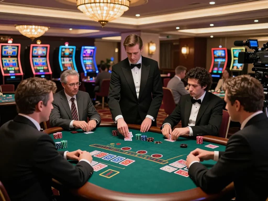 Players at 32win's blackjack table strategizing their next moves in a luxurious casino atmosphere.