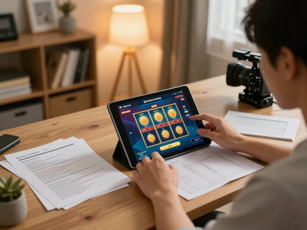 Player enjoying slot gacor gampang menang experience while strategizing in a cozy home gaming setup