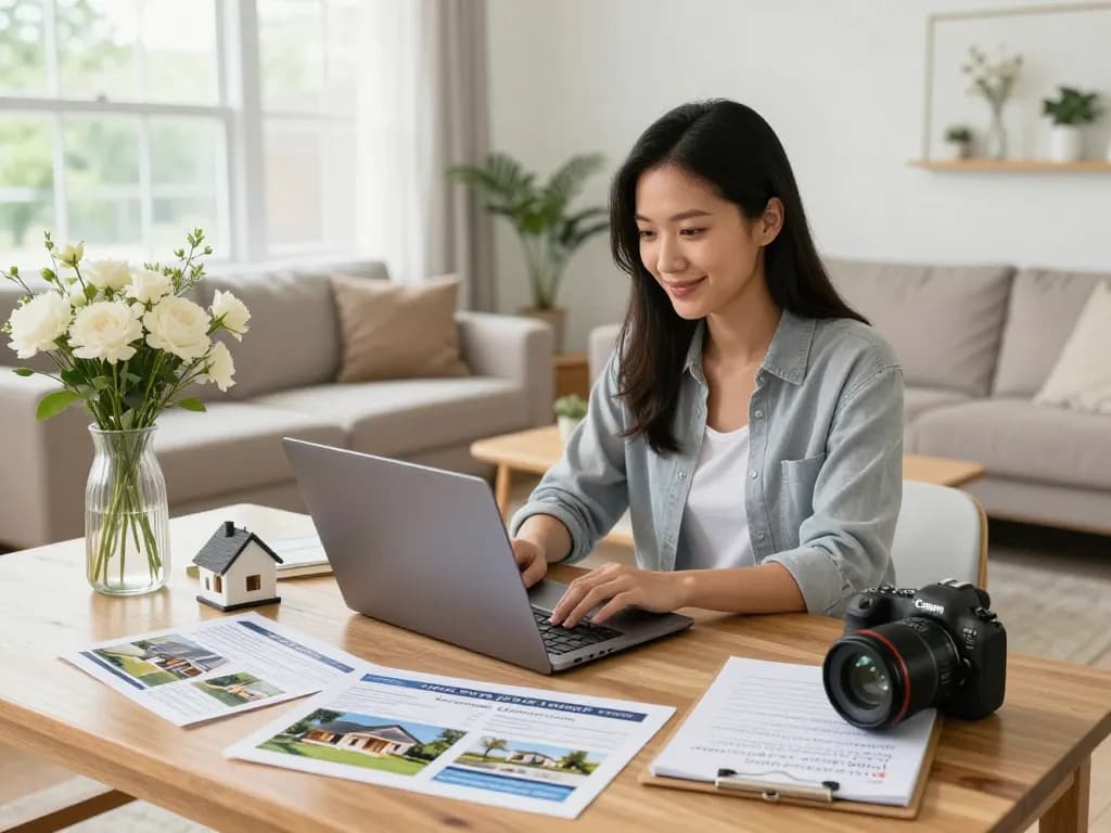 Sell house without realtor through effective home staging and research by homeowner in modern living room.