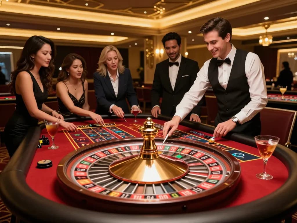 Engaged players thrill at the roulette table during an FC88 night of exciting gameplay.