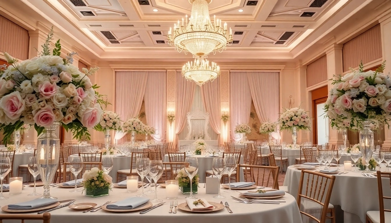 Stunning wedding event space Jacksonville with elegant table settings and ambient lighting.