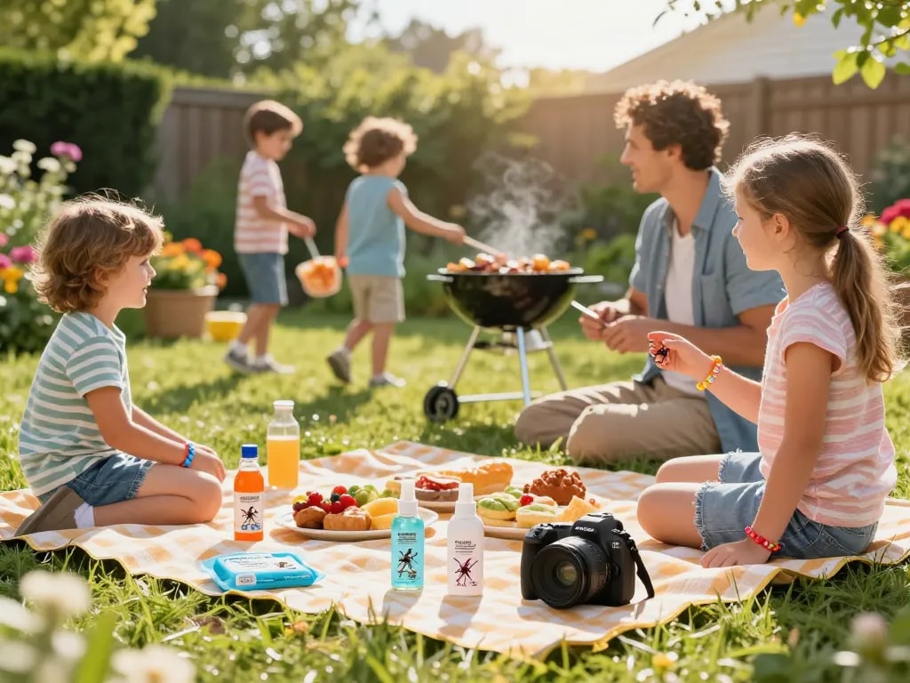 Best Mosquito Repellent products enhancing a joyful family picnic in the backyard, showcasing protection against insects.