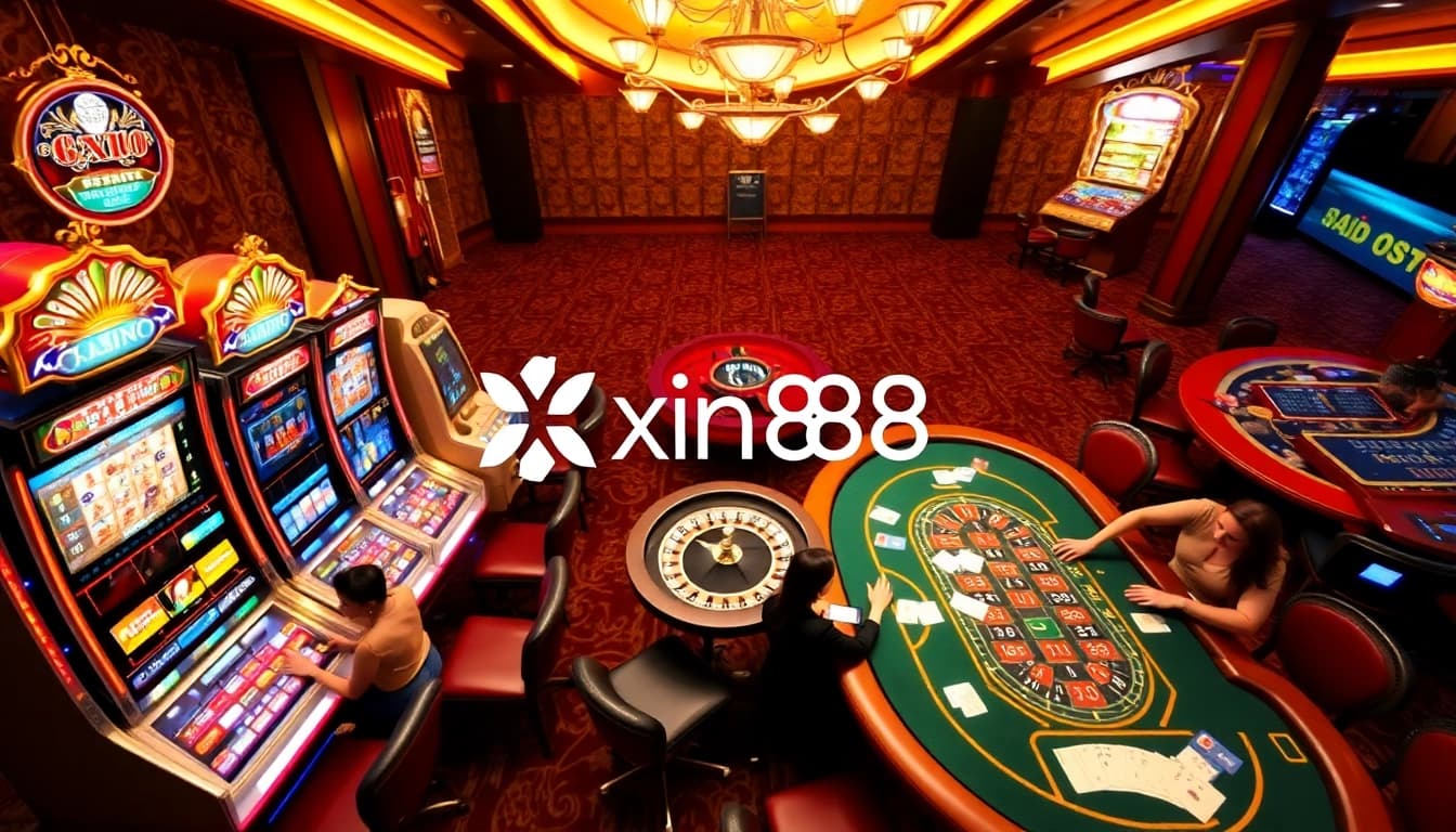 Players enjoying a thrilling casino experience at Xin88 with vibrant gaming tables and slot machines.