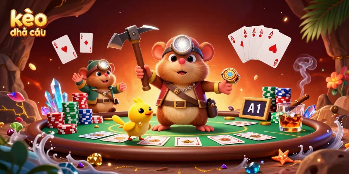 Engage in exciting kèo nhà cái action with a vibrant illustration of a mole and canary amidst a rich casino scene.