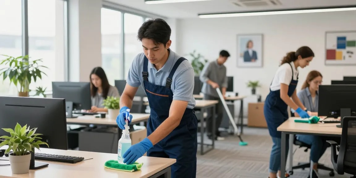 Umfassende Tiefenreinigung Dortmund in einem modernen Büro mit professionellen Reinigungsdienstleistungen, die für Sauberkeit sorgen.