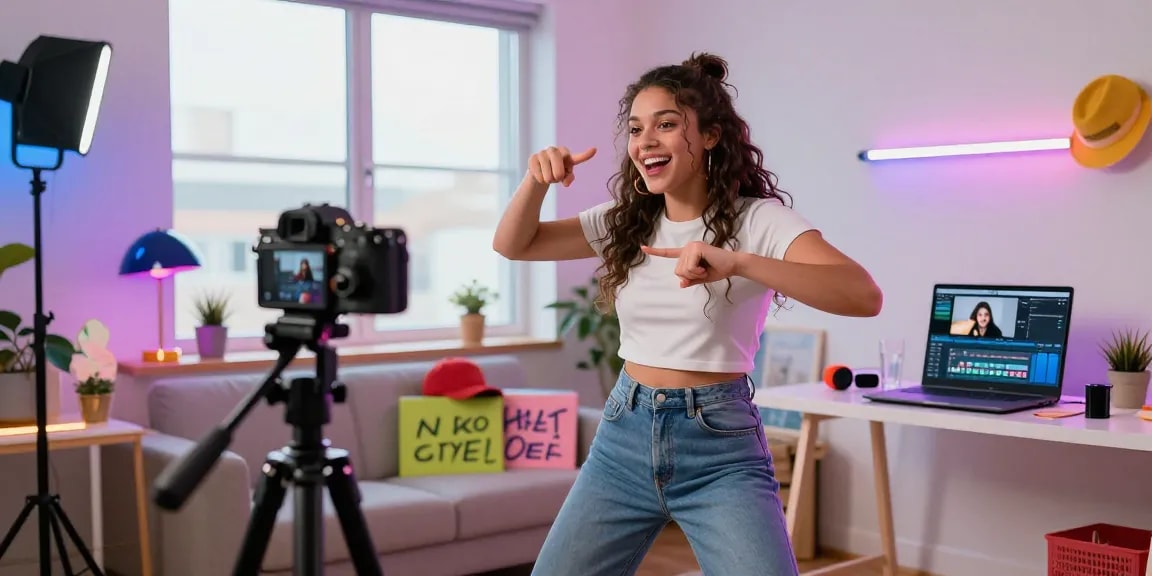 How to get famous on TikTok by creating engaging videos in a lively home studio setting.