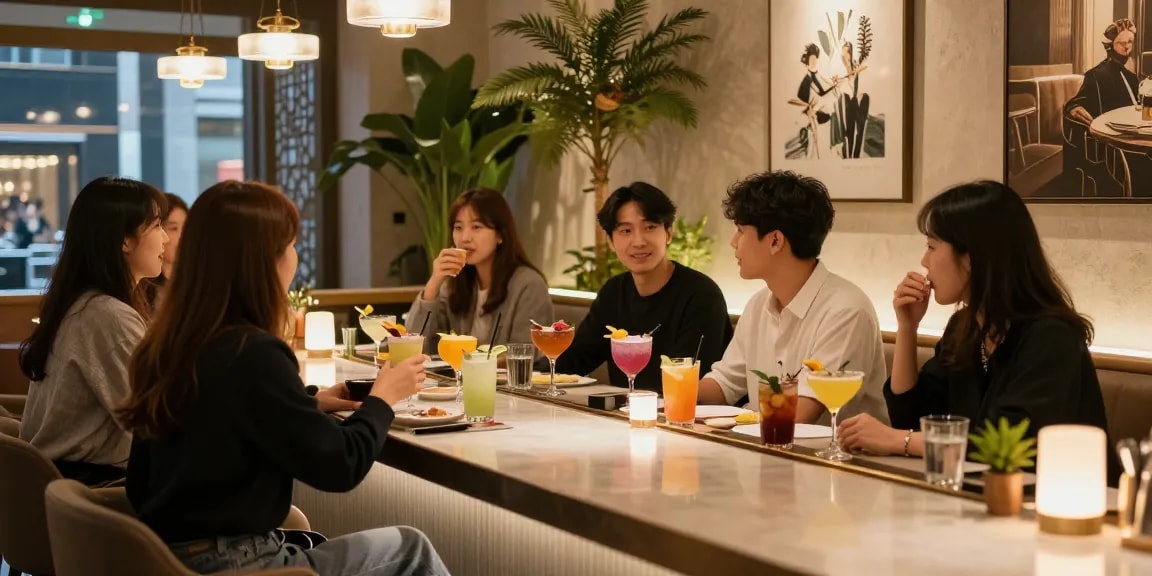 강남쩜오를 즐기는 소중한 시간, 현대적이고 세련된 강남 멀리건의 편안한 분위기.