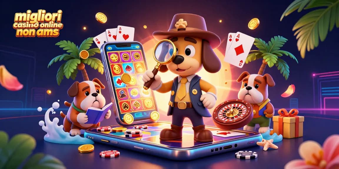 Migliori casinò online non AAMS: detective e bulldog esplorano un casinò con emozionanti elementi di gioco.