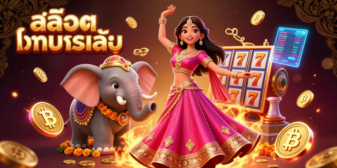 Experience สล็อตทดลองเล่น with a vibrant scene featuring a dancing woman and bejeweled elephant amidst rich slot game elements.