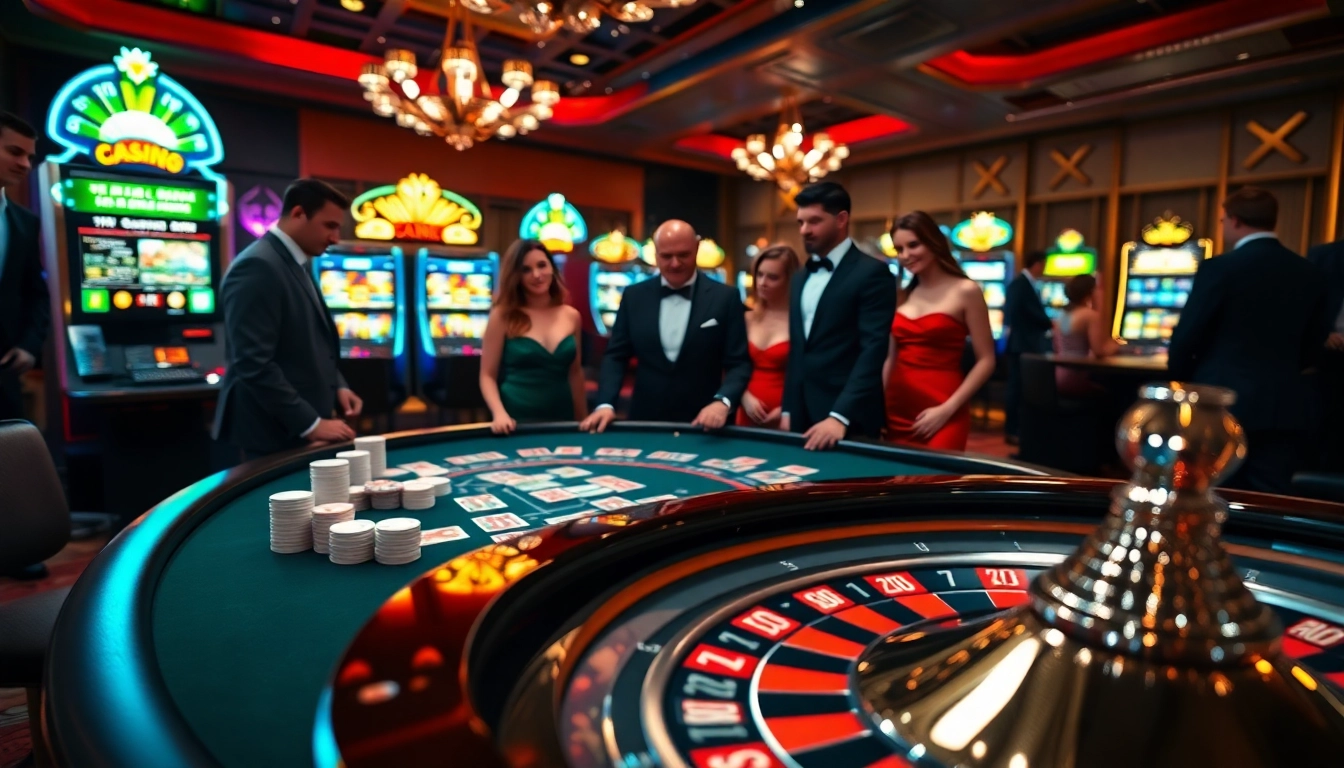 Joueurs engagés profitant d'une expérience de casino en ligne palpitante à une table de blackjack de luxe.
