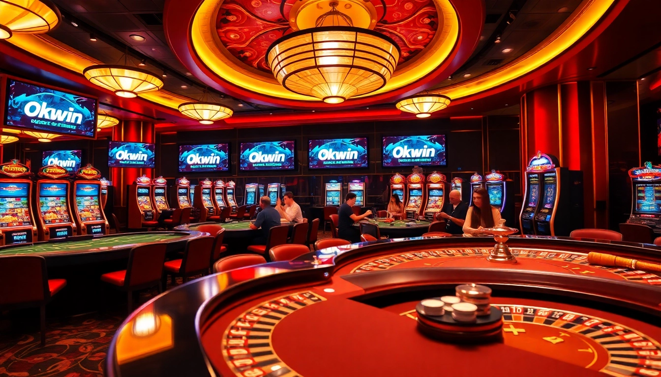 Experience the thrill of gambling with Okwin in a vibrant casino atmosphere featuring high-stakes games.