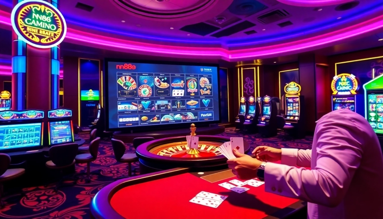 Engaging gameplay on nn88 com with cards and roulette in a luxurious casino setting.