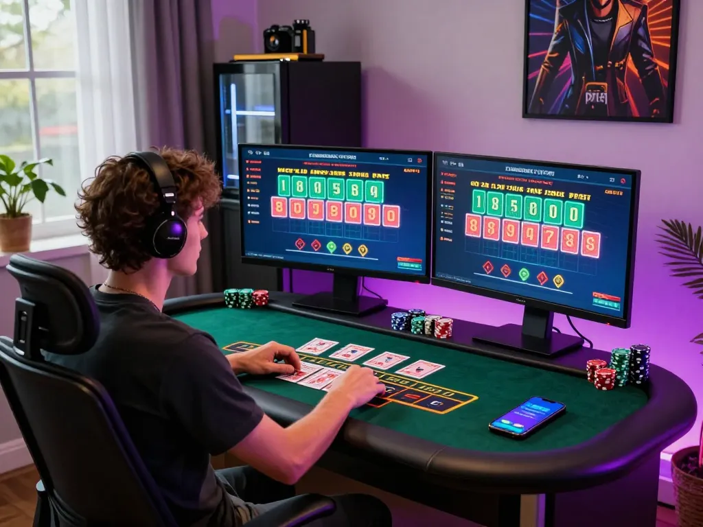 Engaging online baccarat gaming atmosphere showcasing a stylish setup with vibrant displays and gaming elements.