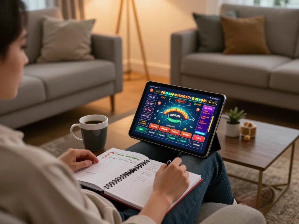 Engaging in hytw3339 đăng nhập for online casino gaming on a cozy sofa, showcasing the tablet interface.