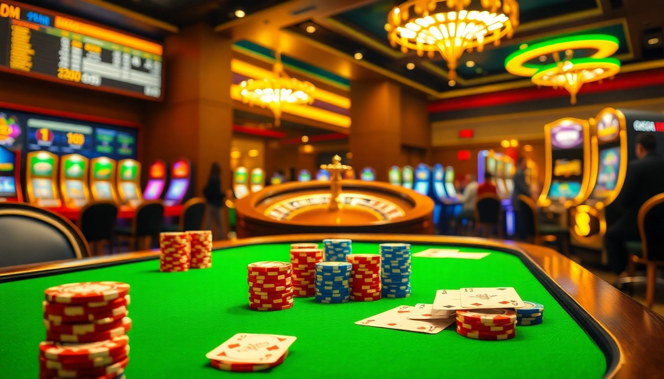 Engaging online gambling experience at PS99 COM with poker chips, roulette, and vibrant atmosphere.