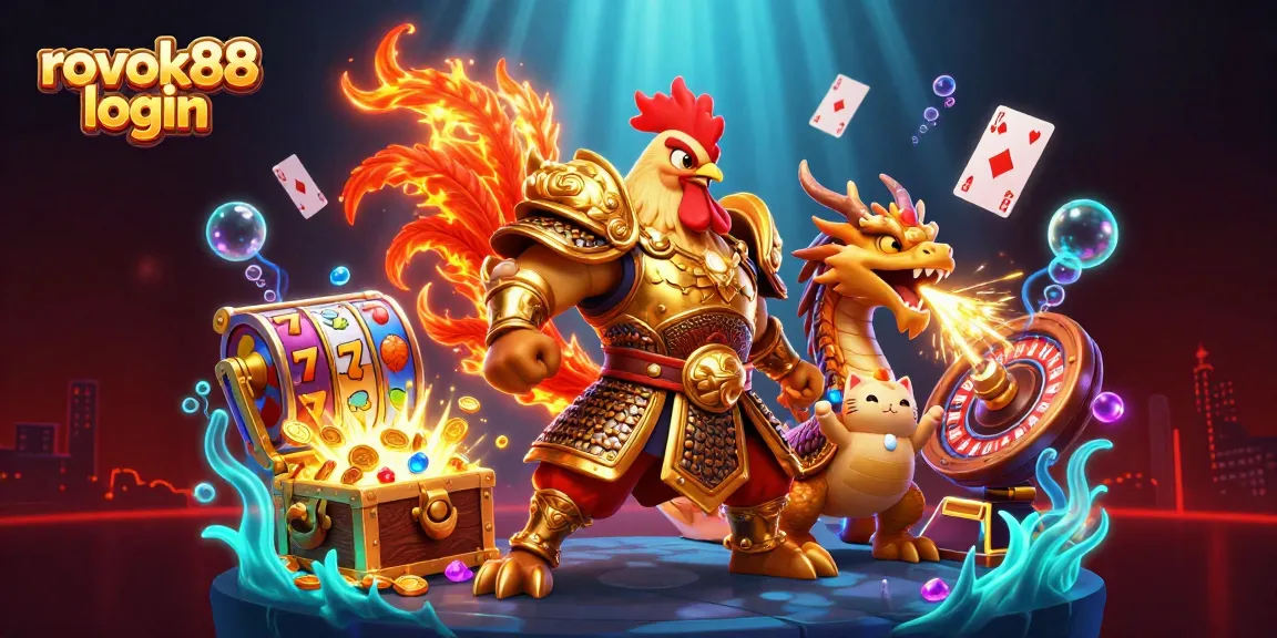 Experience thrilling gameplay with rokok88 login amidst a vibrant casino scene filled with symbols of fortune.