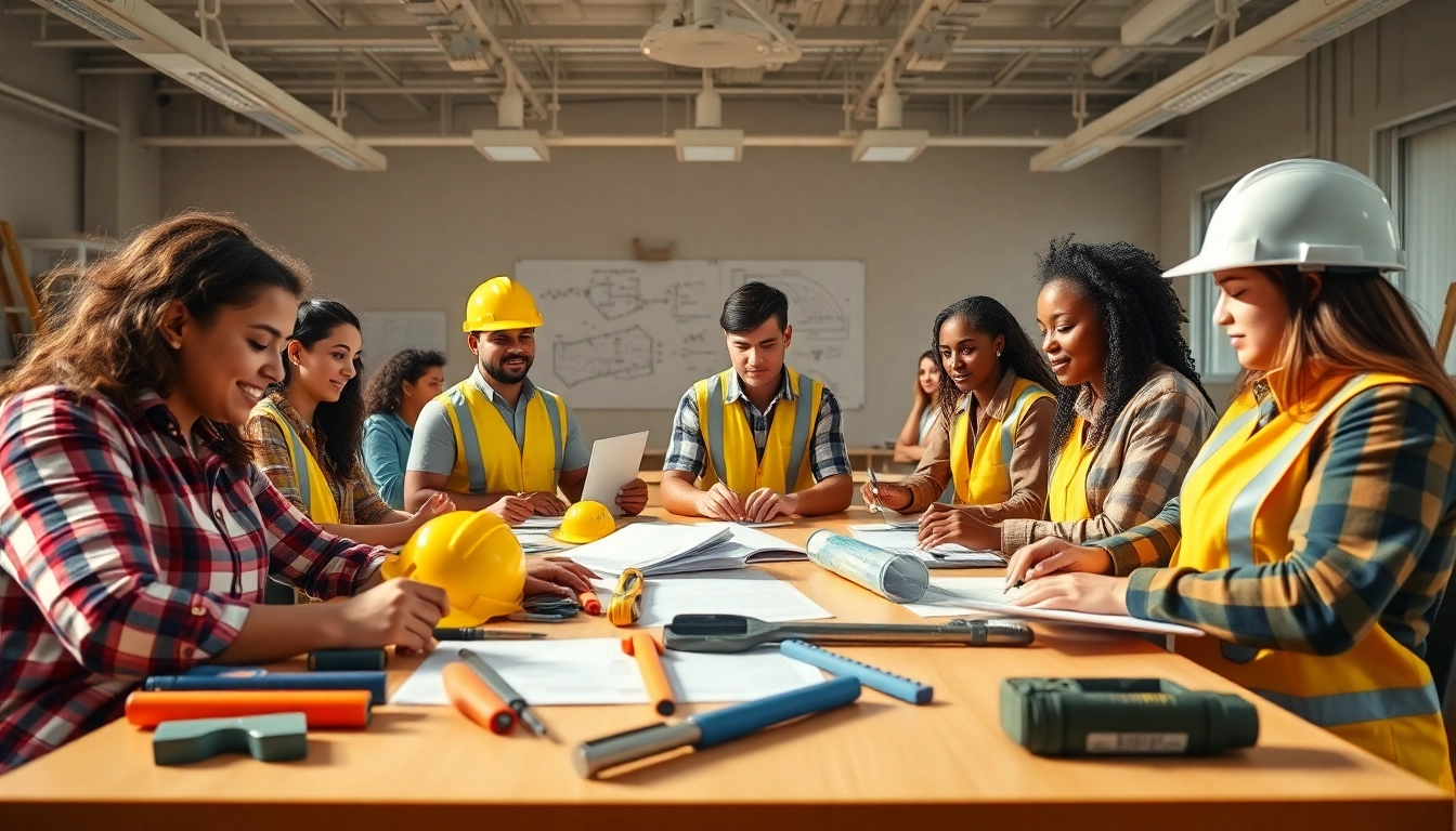 Engaged students participating in construction classes, demonstrating teamwork and hands-on skills.
