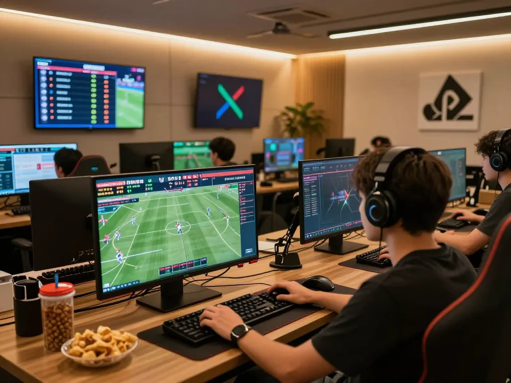 Engaging in live sports betting at Vsbet with multiple screens displaying odds and betting options.