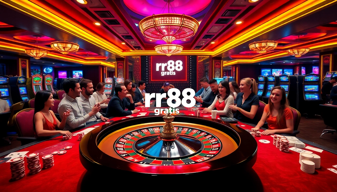 Exciting scene of players enjoying "rr88 gratis" roulette in a vibrant casino atmosphere.