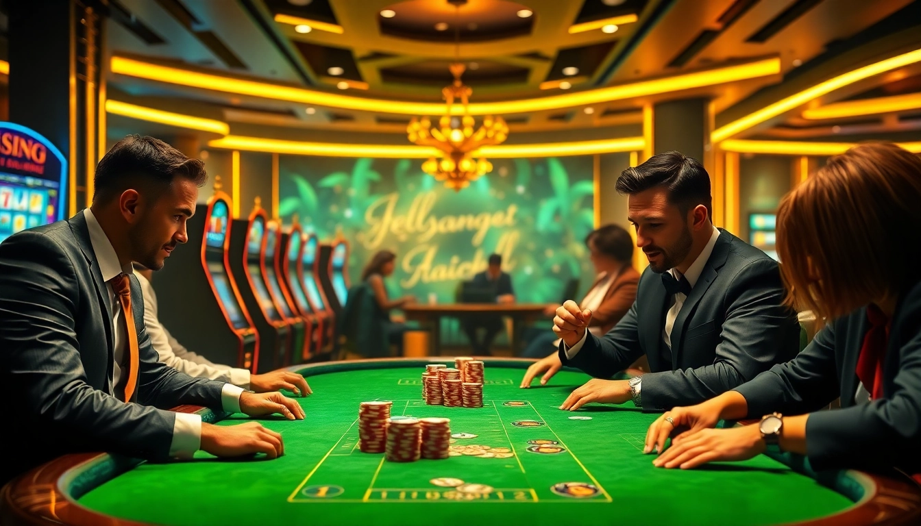 Exciting ARESGACOR online casino table with vibrant chips and cards in a glamorous setting.