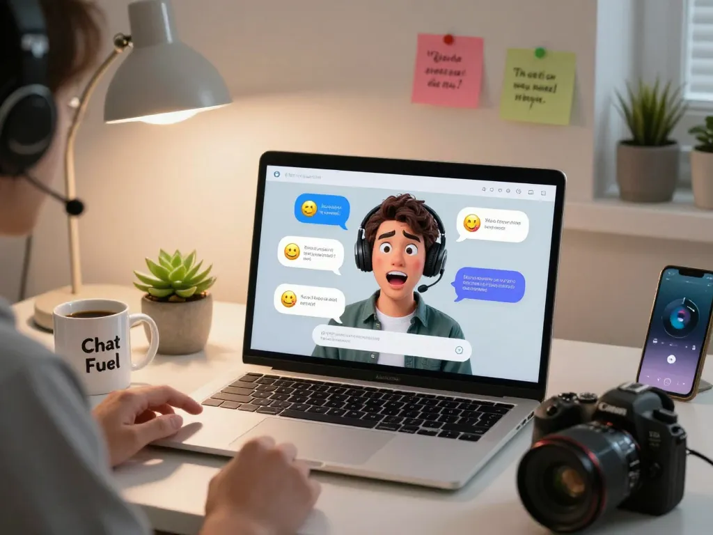 A user enjoying a spicy chat with a personalized AI character in a vibrant digital workspace, showcasing engaging emotions and playful interactions.