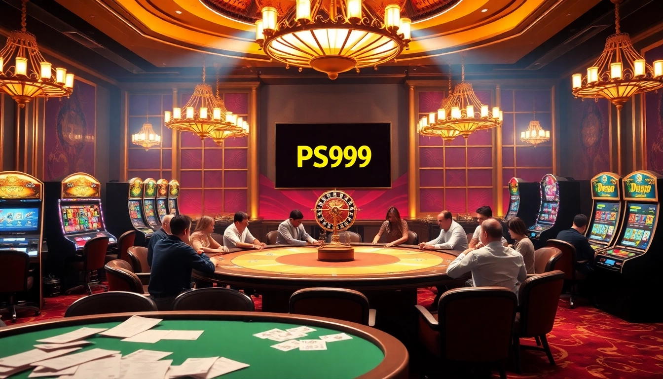 Engage with the dynamic ambiance of nhà cái PS99's thrilling casino atmosphere featuring poker games, vibrant slots, and roulette.