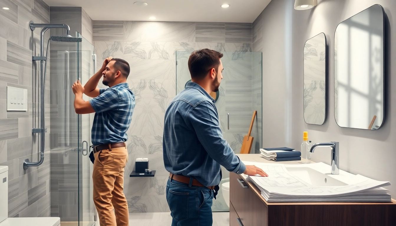 Bathroom builders collaborating on a stylish renovation project showcasing modern designs.