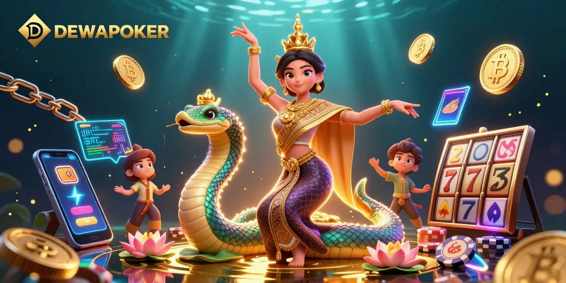 Experience the thrill of DEWAPOKER with vibrant casino elements and a stunning illustration.
