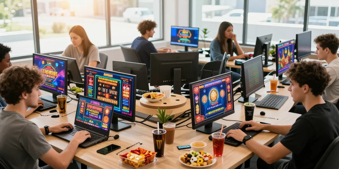 Exciting gaming atmosphere showcasing players at modern laptops using credit cards at casinos, representing the vibrant world of https://brcs.co.uk.
