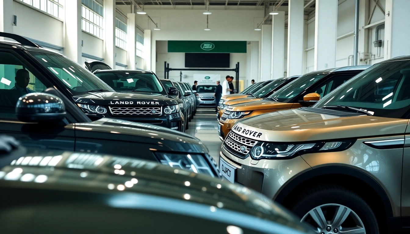 Land Rover Service showcasing a technician working on a vehicle in a modern workshop.