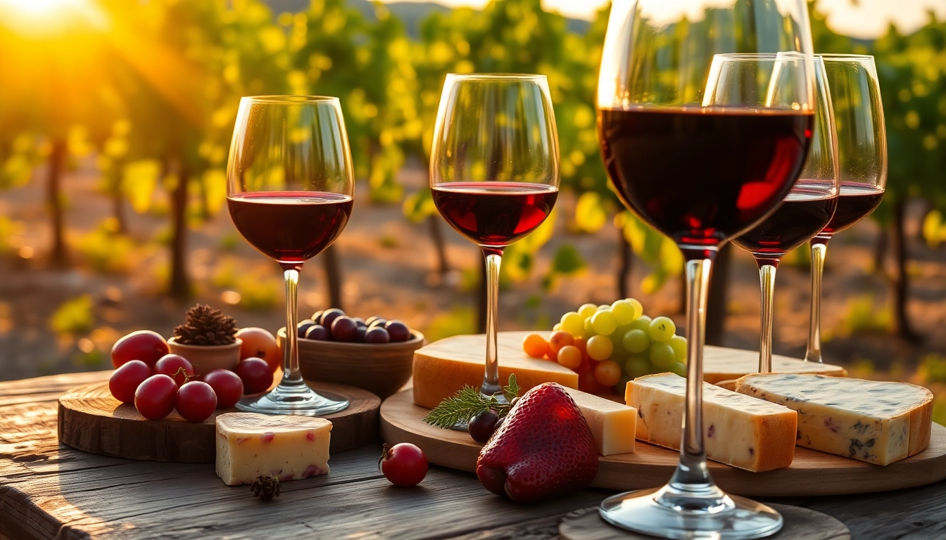 Experience Clarksburg wine tasting with beautiful wine glasses and gourmet food under sunset.
