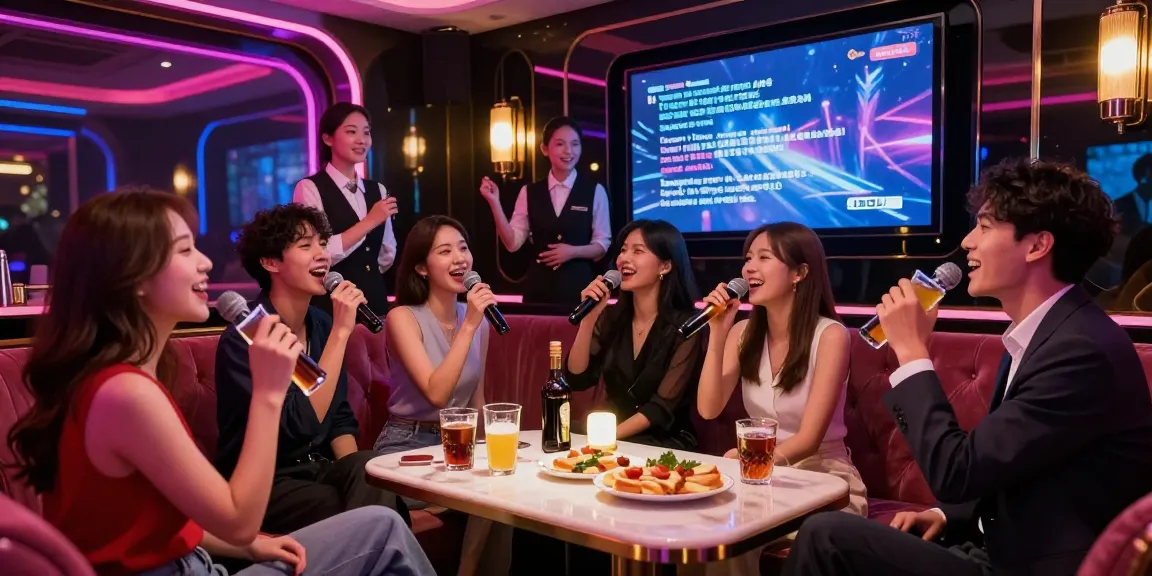 강남가라오케에서 고급스러운 분위기 속에 즐거운 시간을 보내는 손님들 모습