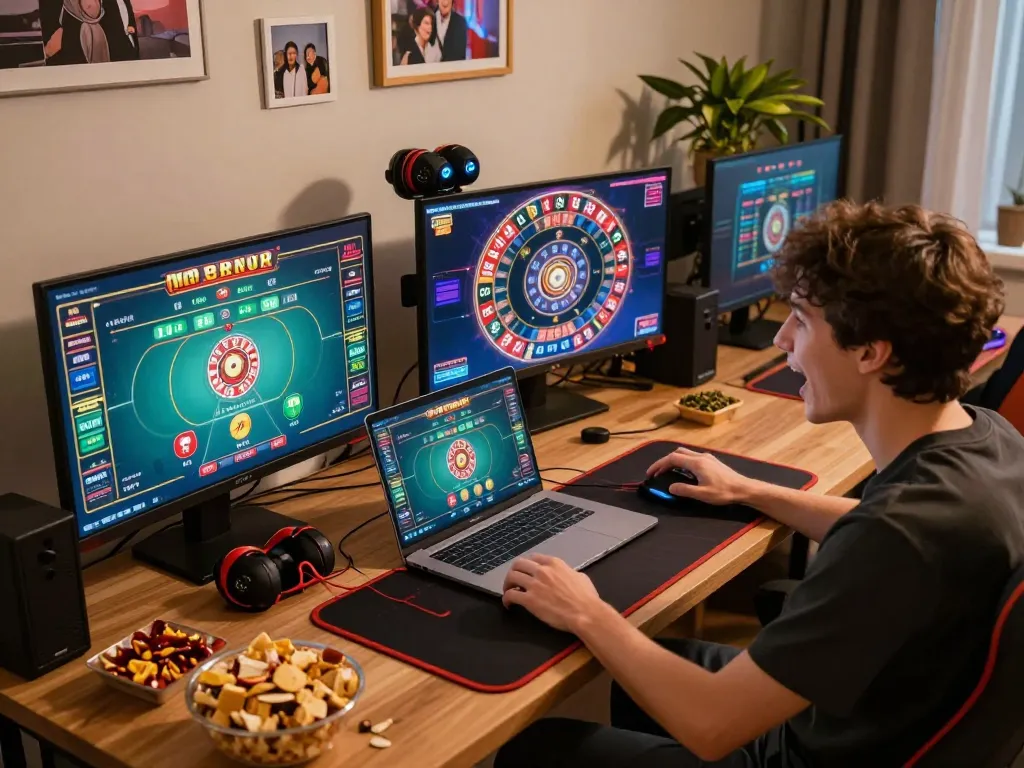 Engaged player exploring the best widget store for gaming setup during an exciting online casino session.
