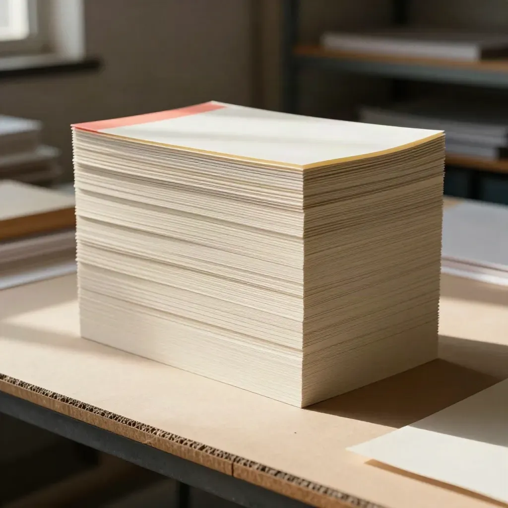 Cream carton mockups and wrap labels stack with one coral proof box in hazy late light