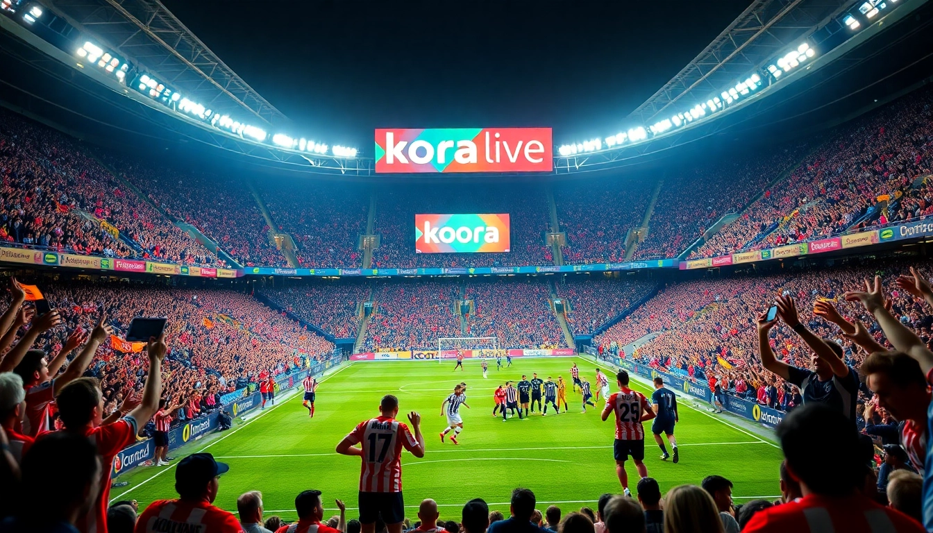 أجواء مباراة كرة قدم مثيرة مع جماهير تستمتع بلحظات Koora Live.