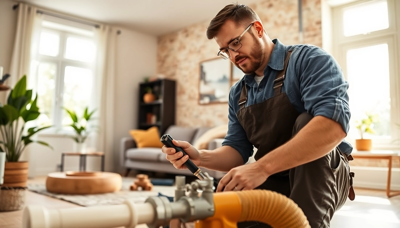 Expert performing whole house repiping services Clearwater FL in a bright residential living room.