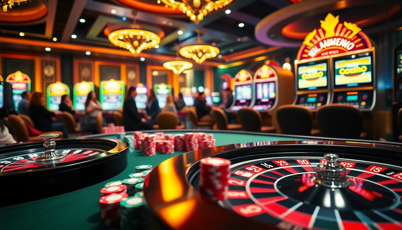 Engage with slot demo scatter hitam in a luxurious casino featuring vibrant slot machines and dynamic lighting.