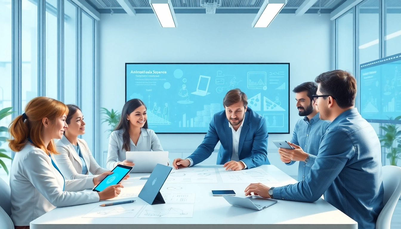 Erkläranimation in einem modernen Büro mit kreativen Mitarbeitern, die zusammenarbeiten.