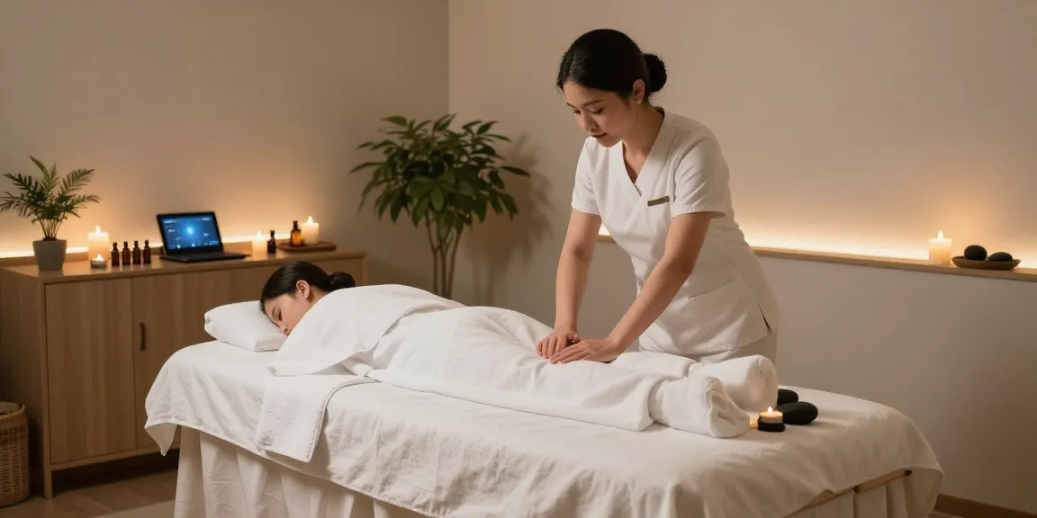 강남마사지 스웨디시를 준비하는 현대적인 마사지 치료실의 편안한 풍경.