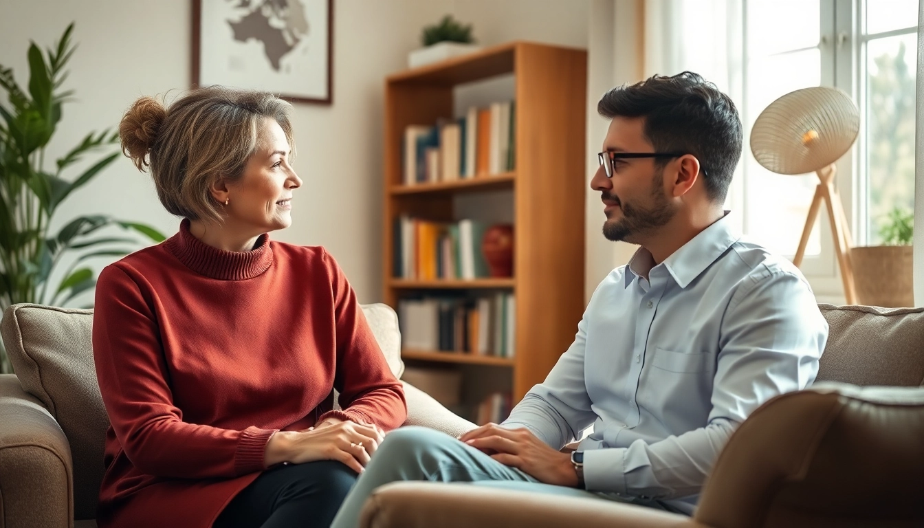 Engaging session at Donna Morgan Counselling showcasing a therapist with a client in a cozy atmosphere.